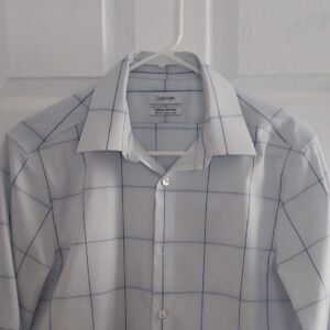 Calvin Klein Men's White and Navy Grid Shirt